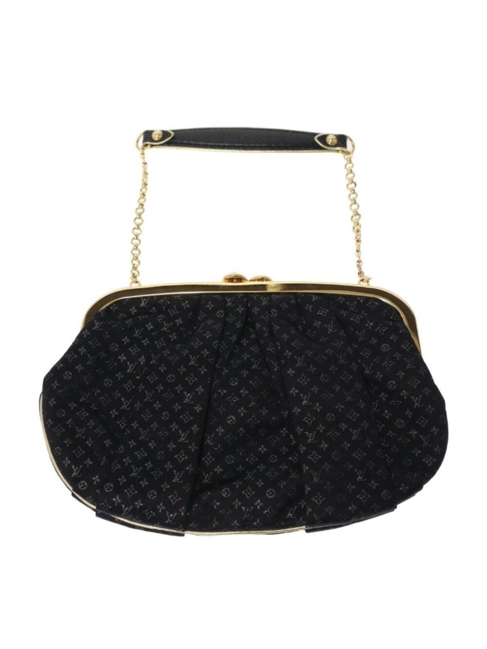 Louis Vuitton Monogram Satin Kiss Lock Chain Bag Black